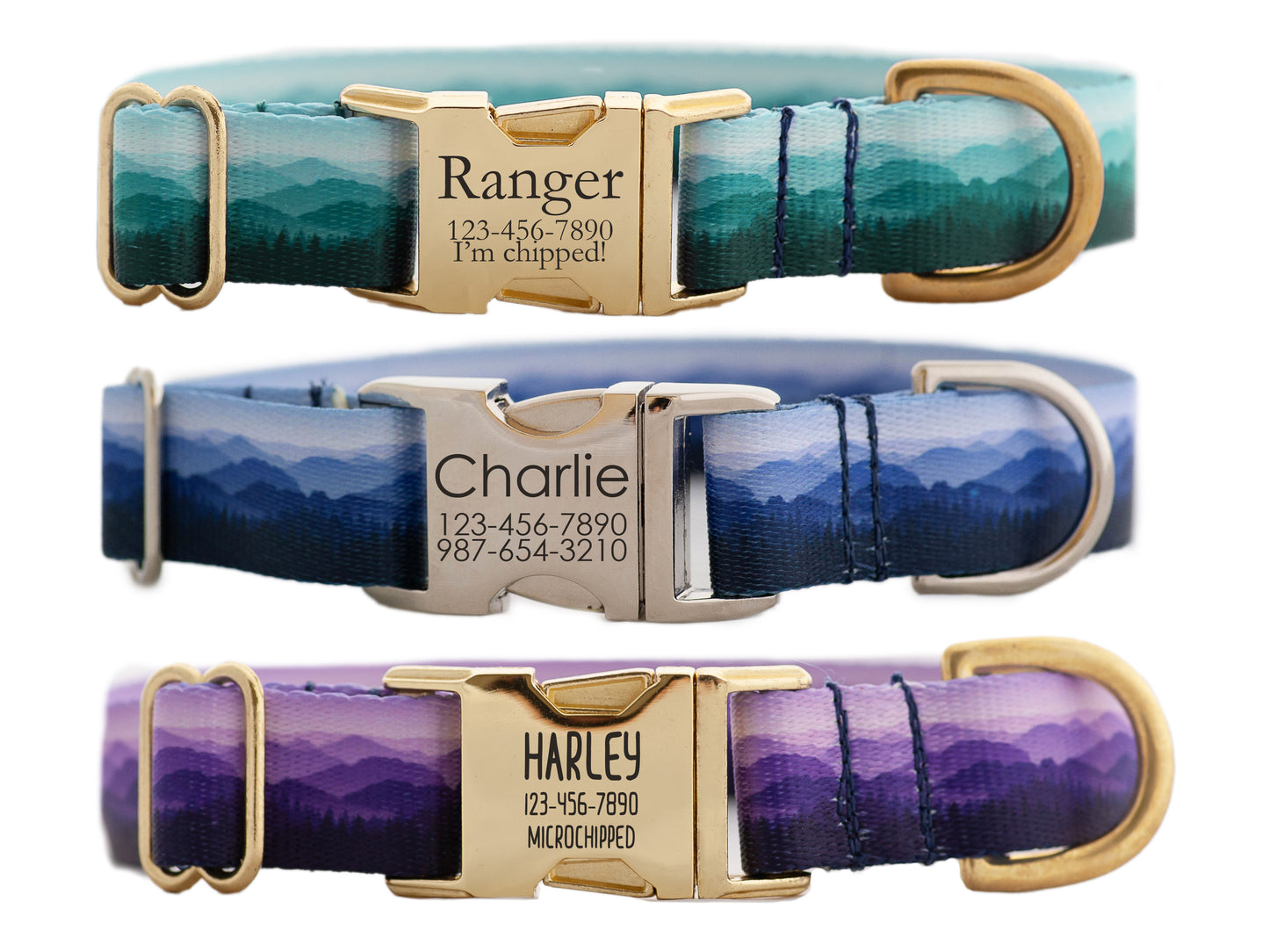 Mountain Landscape Dog Collar in Teal, Blue, and Purple