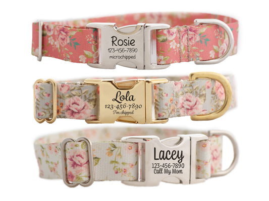 Vintage Roses Dog Collar for Girls