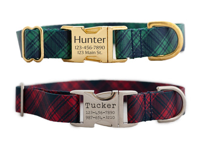 Tartan Plaid Dog Collar in Red or Dark Green