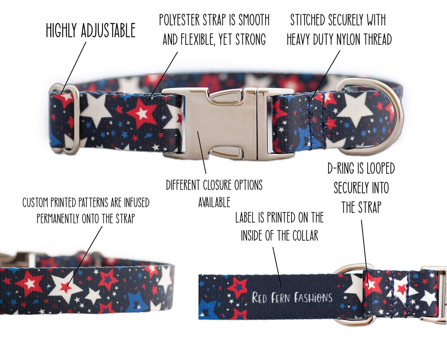 Personalized Red, White and Blue Patriotic Dog Collar for Boy and Girl Dogs