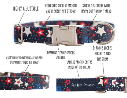 Personalized Red, White and Blue Patriotic Dog Collar for Boy and Girl Dogs