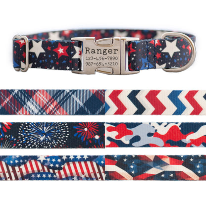 Personalized Red, White and Blue Patriotic Dog Collar for Boy and Girl Dogs