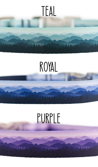 Mountain Landscape Dog Collar in Teal, Blue, and Purple