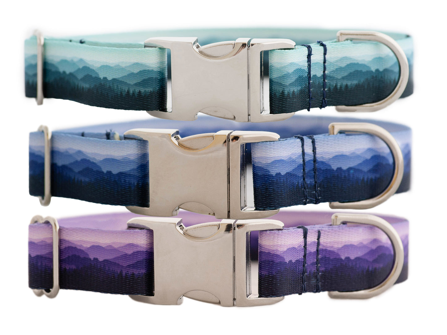 Mountain Landscape Dog Collar in Teal, Blue, and Purple