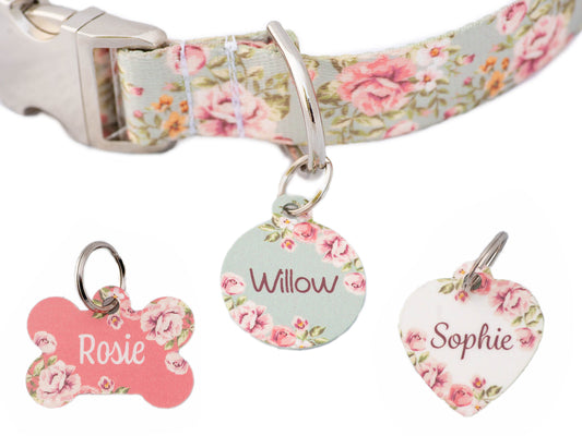 Double-sided Dog ID tag, Vintage Roses