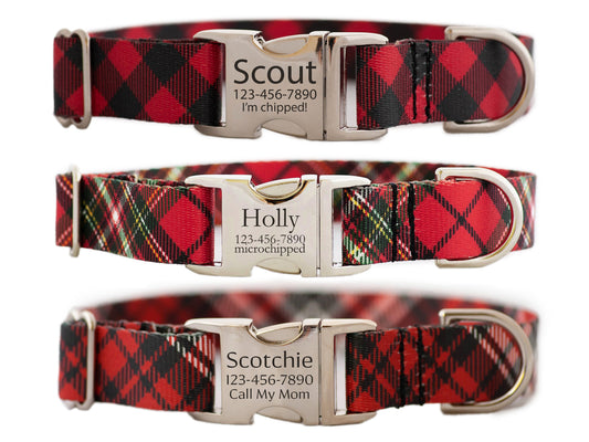 Personalized Red Plaid Dog Collar