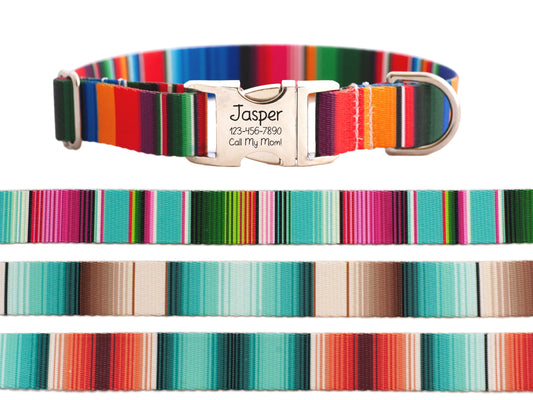 Serape Mexican Blanket Personalized Dog Collar for Boy and Girl Dogs